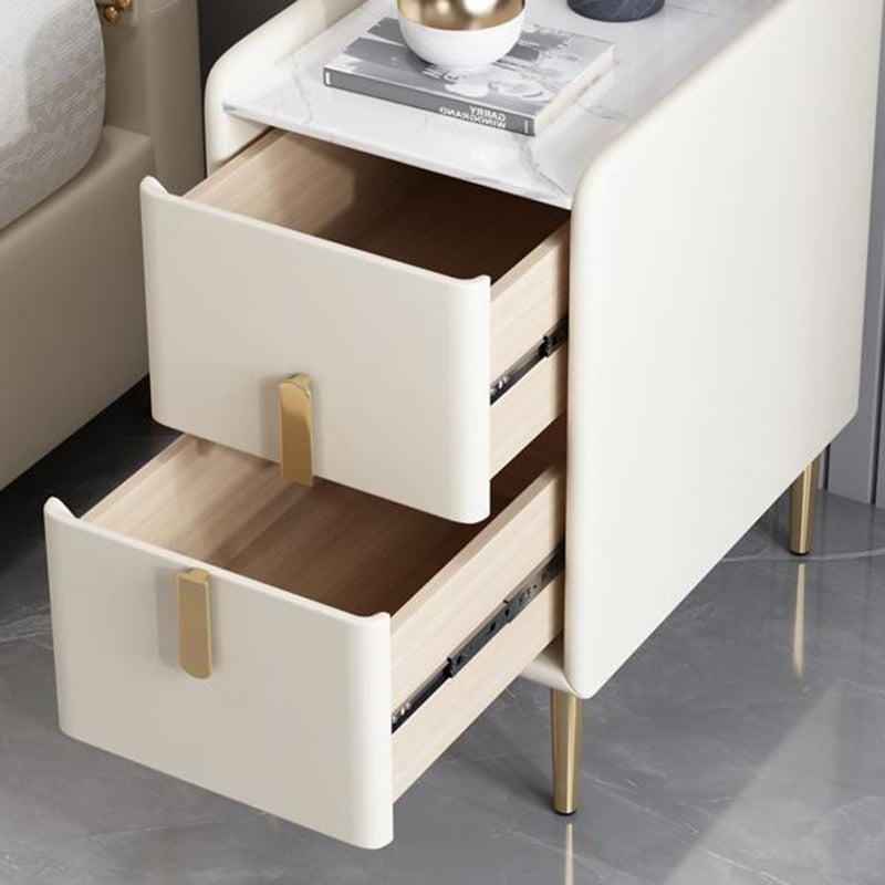 Nordic Pine Leather Sintered Stone Nightstand — Navy Blue