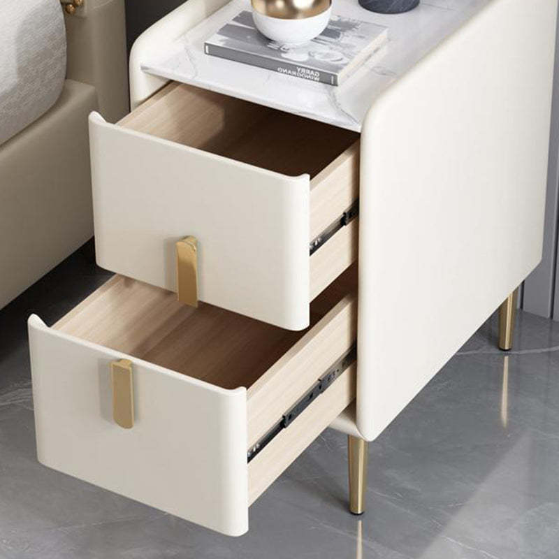 Nordic Pine Leather Sintered Stone Nightstand — Navy Blue