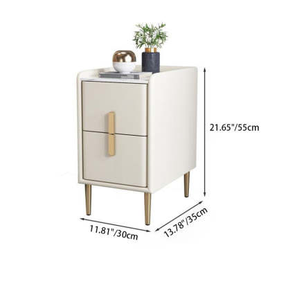 Nordic Pine Leather Sintered Stone Nightstand — Beige