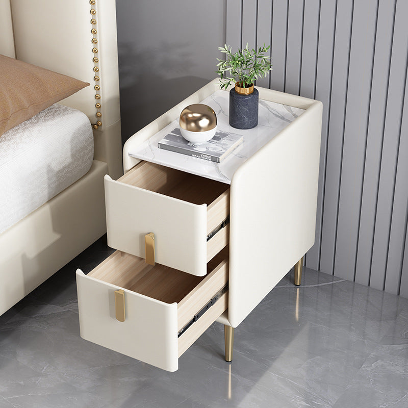 Nordic Pine Leather Sintered Stone Nightstand