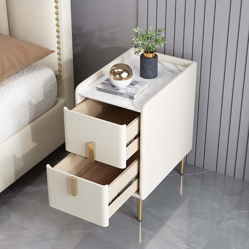 Nordic Pine Leather Sintered Stone Nightstand