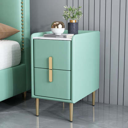 Nordic Pine Leather Sintered Stone Nightstand — Light Pink