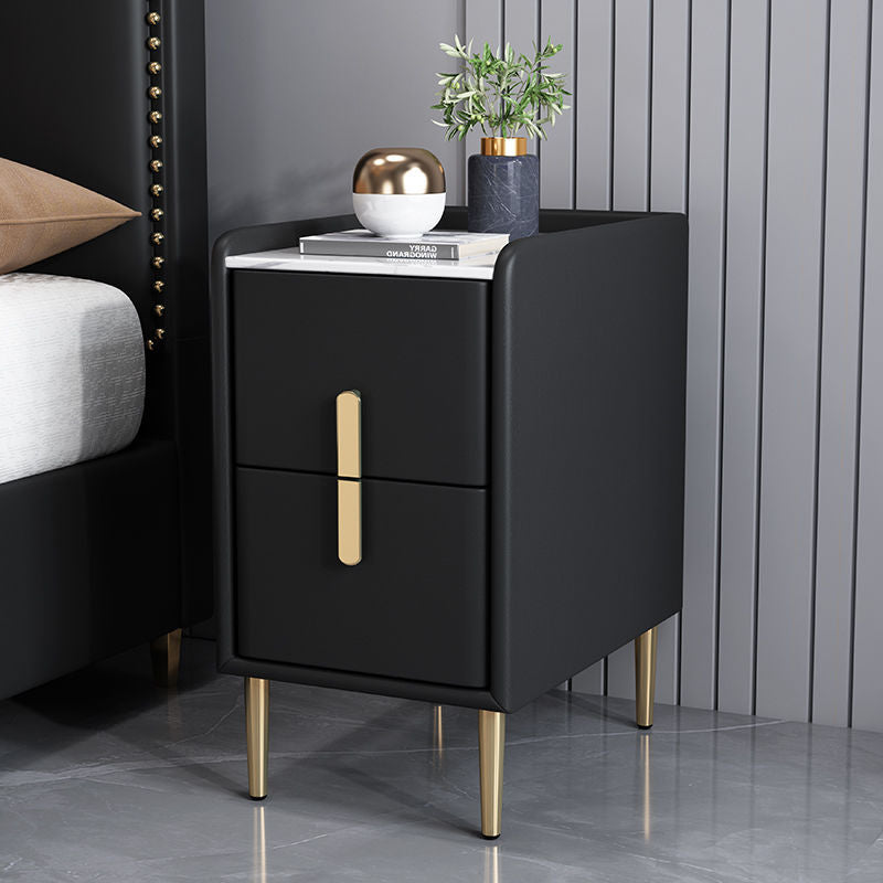 Nordic Pine Leather Sintered Stone Nightstand — Light Green