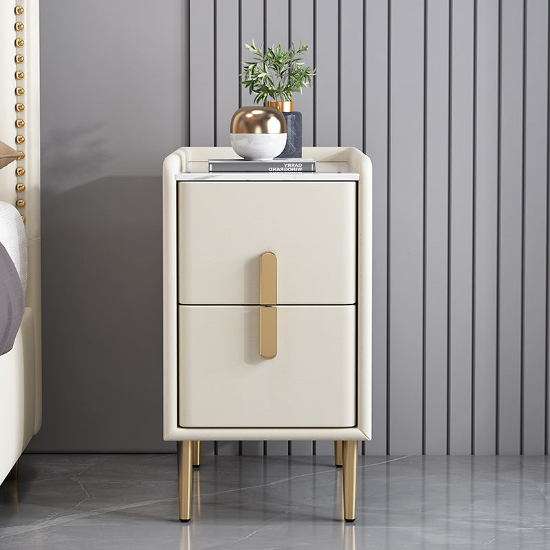 Nordic Pine Leather Sintered Stone Nightstand — Black