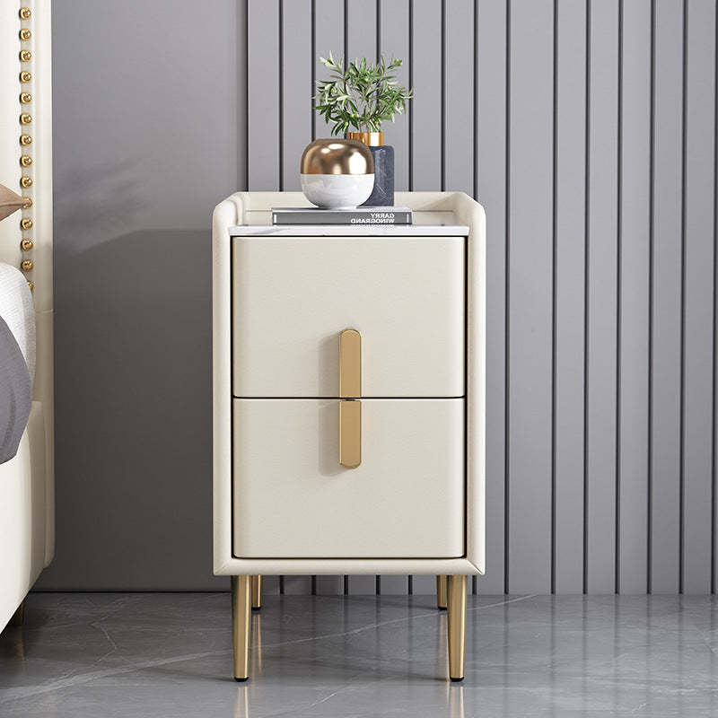 Nordic pine sintered nightstands in leather — Off White