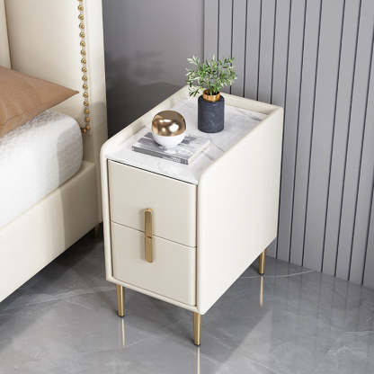 Nordic Pine Leather Sintered Stone Nightstand