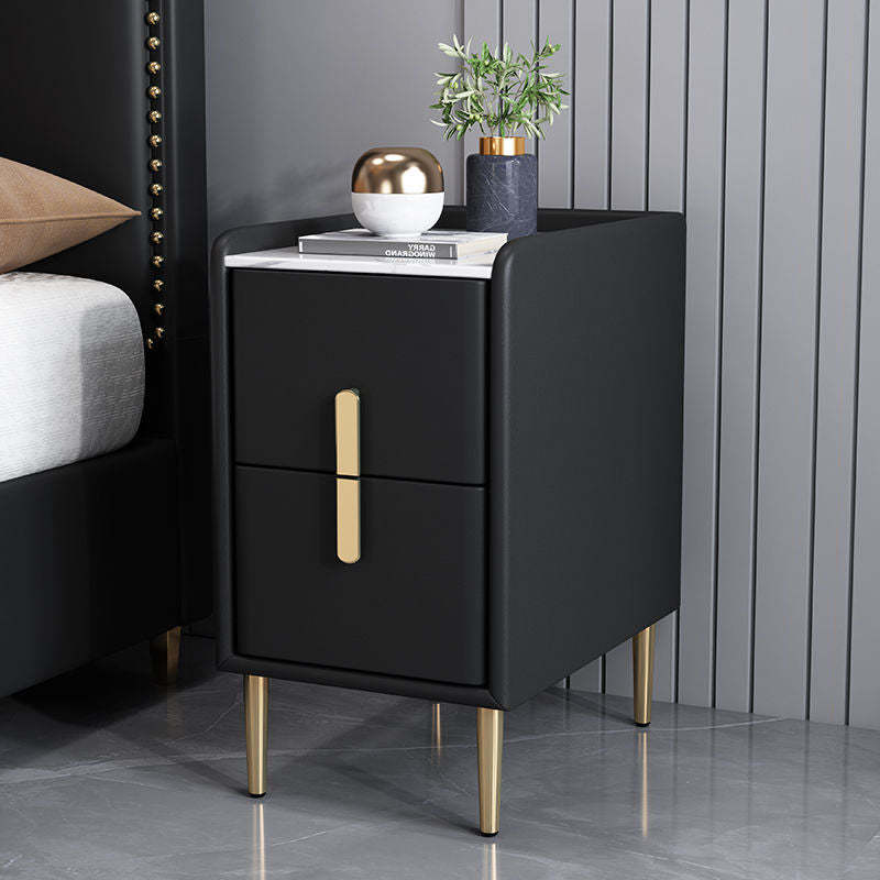 Nordic Pine Leather Sintered Stone Nightstand — Light Green