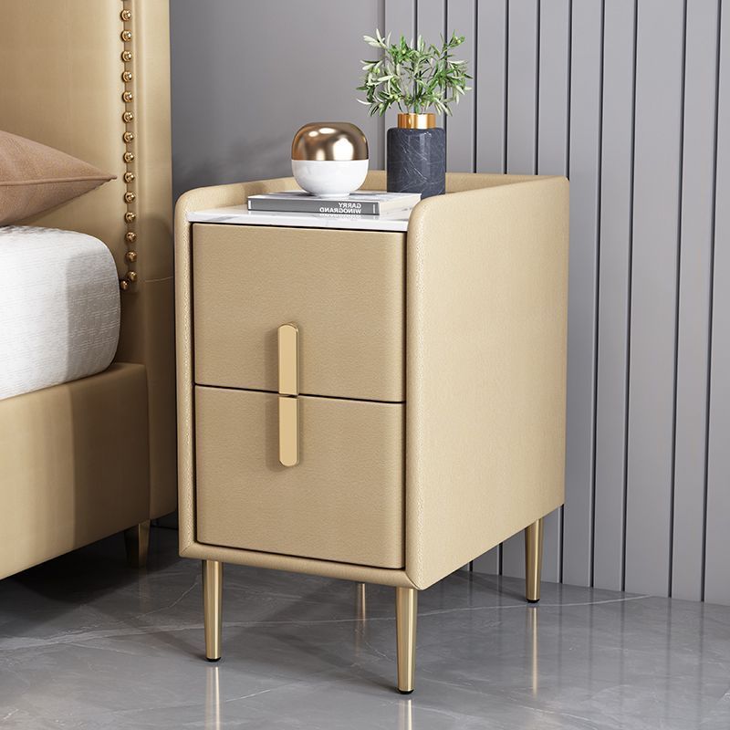 Nordic Pine Leather Sintered Stone Nightstand — Dark Gray