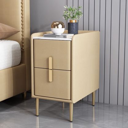 Nordic Pine Leather Sintered Stone Nightstand — Dark Gray