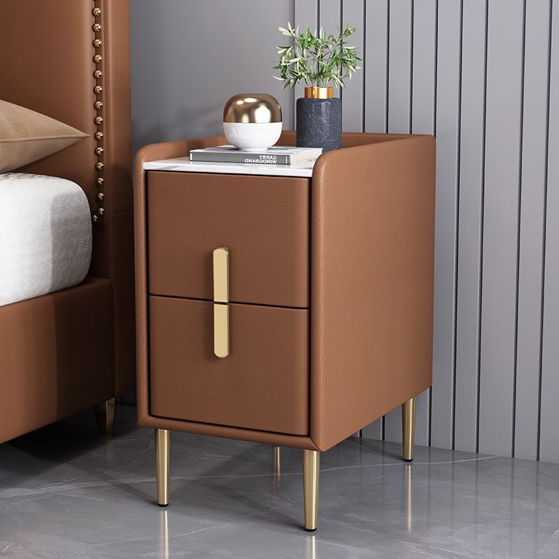 Nordic Pine Leather Sintered Stone Nightstand — White