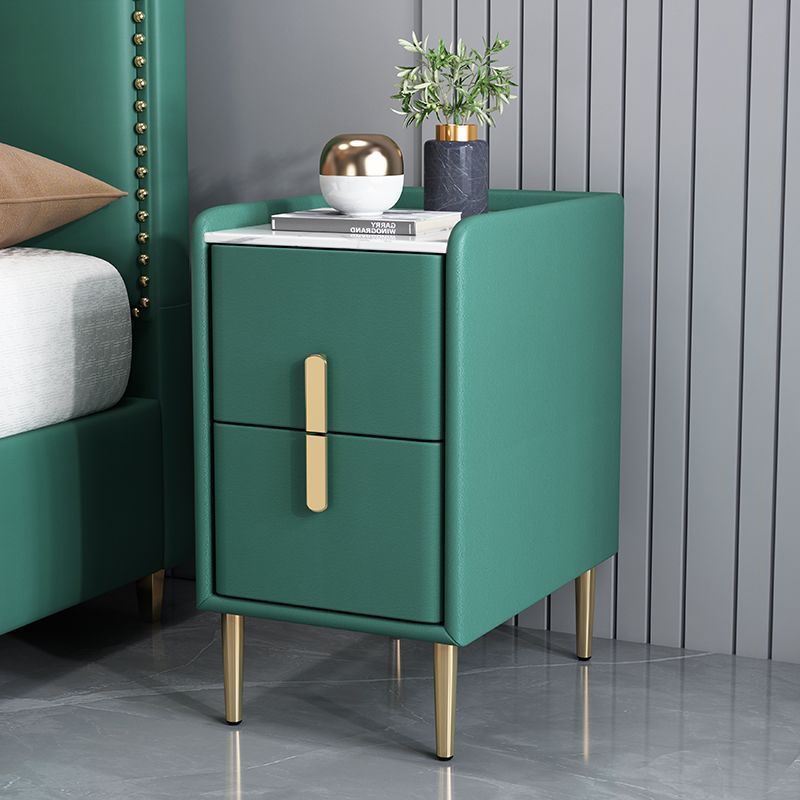 Nordic Pine Leather Sintered Stone Nightstand — Light Gray