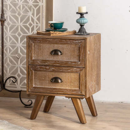 Traditional Rustic Fir 2-Drawer Side Table — Wood Color