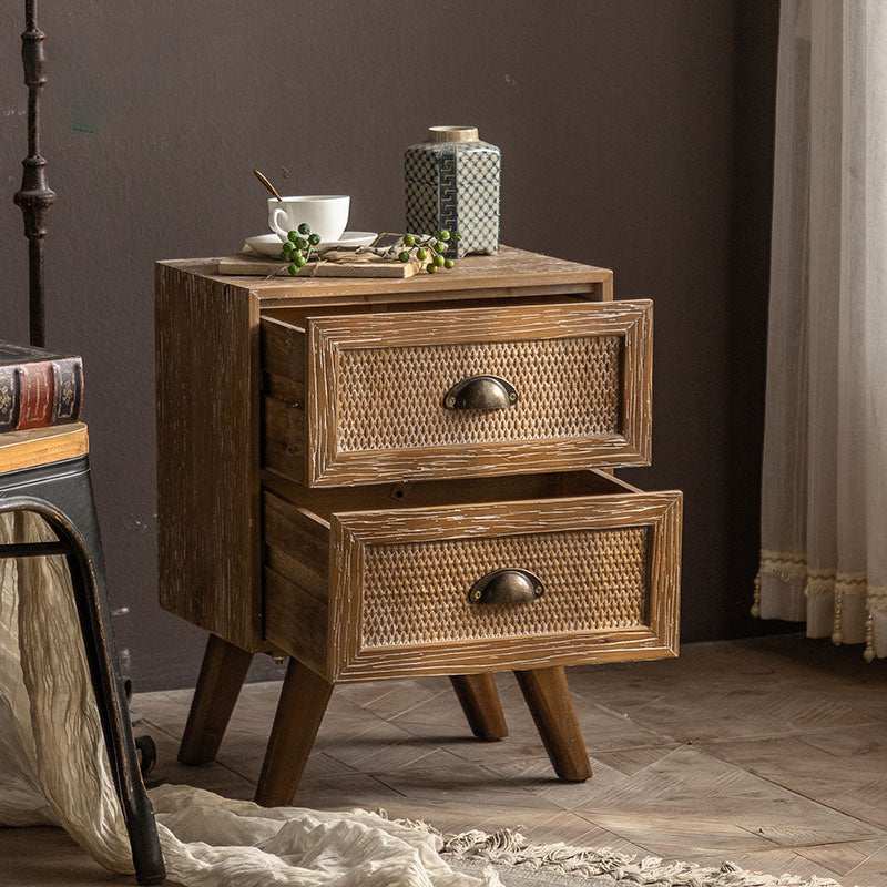 Traditional Rustic Fir 2-Drawer Side Table