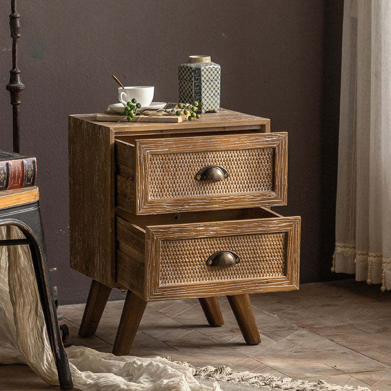 Traditional Rustic Fir 2-Drawer Side Table