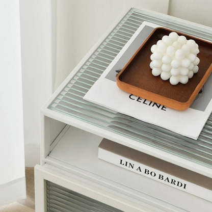 Modern Square Iron Glass 3-Cabinet Nightstand