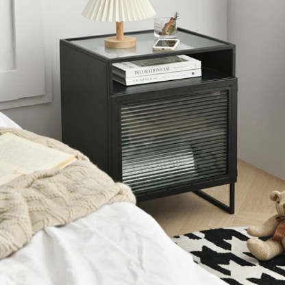 Modern Square Iron Glass 3-Cabinet Nightstand