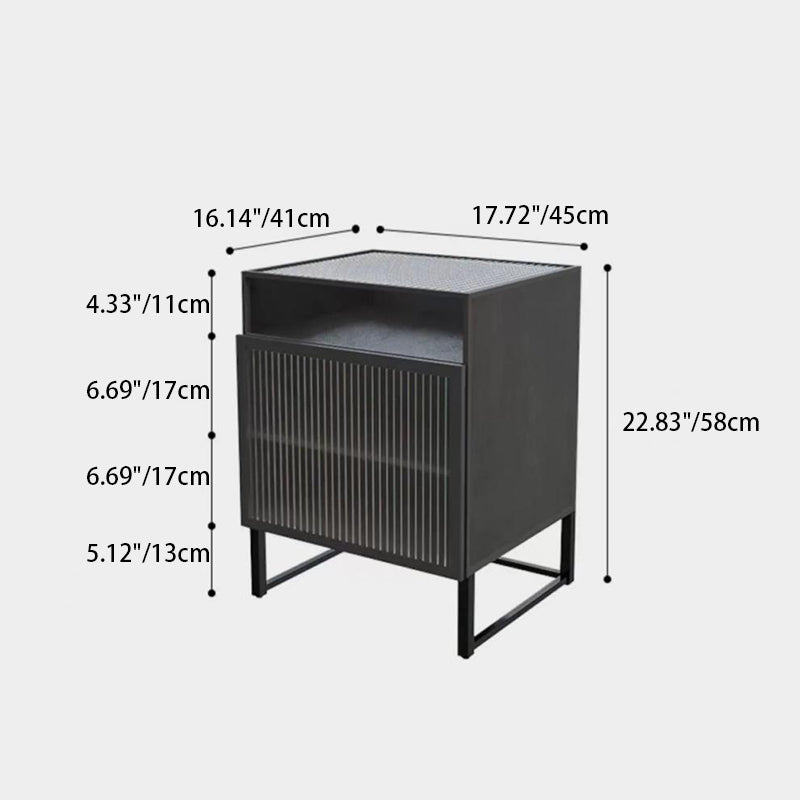 Modern Square Iron Glass 3-Cabinet Nightstand — Right Door / Black