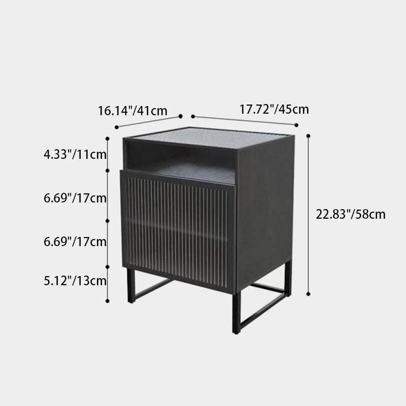 Modern Iron Glass 3-Cabinet Nightstand — White / Right Door