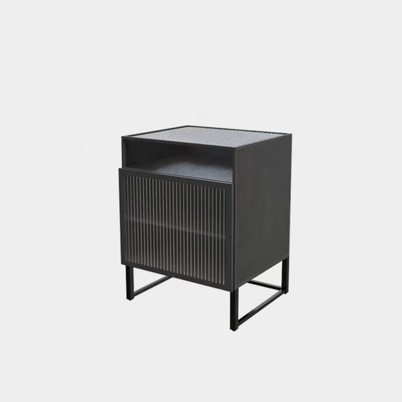 Modern Square Iron Glass 3-Cabinet Nightstand