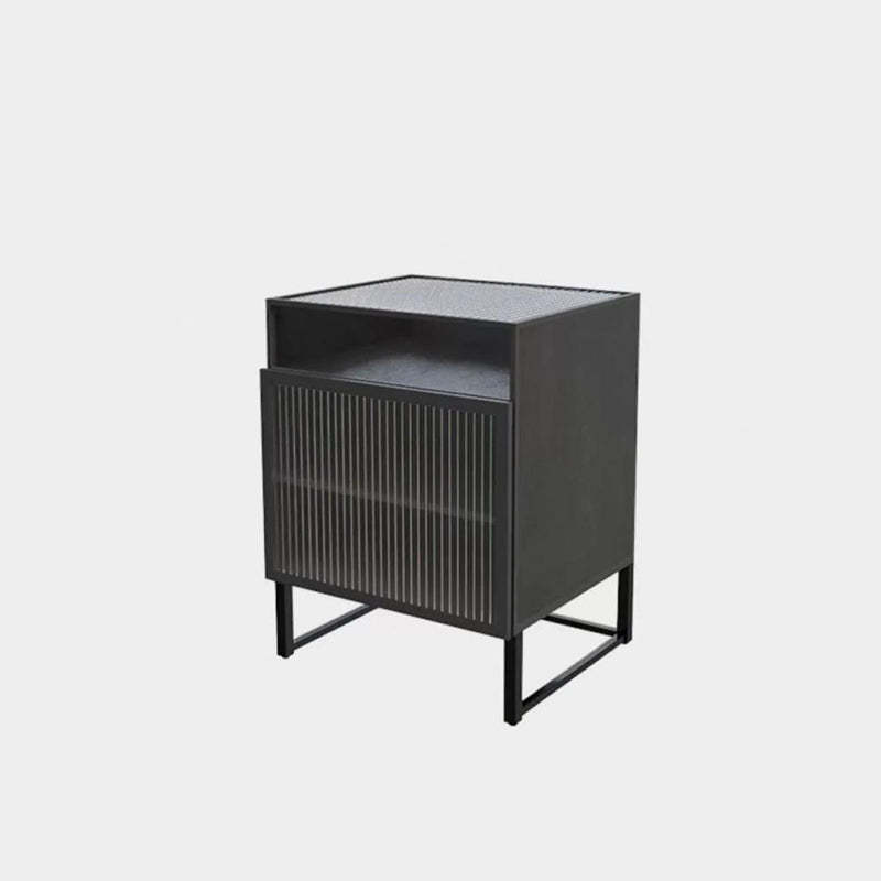 Modern Square Iron Glass 3-Cabinet Nightstand