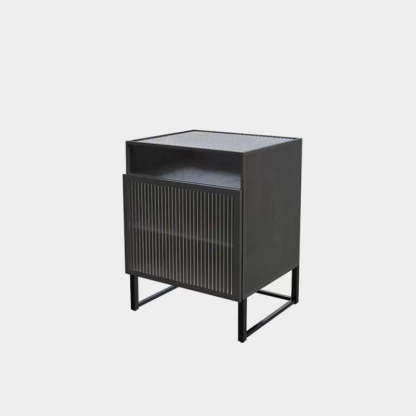 Modern Square Iron Glass 3-Cabinet Nightstand