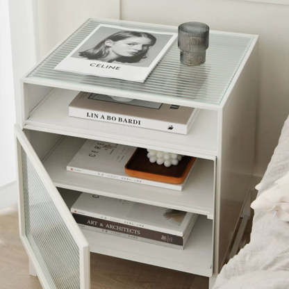 Modern Square Iron Glass 3-Cabinet Nightstand