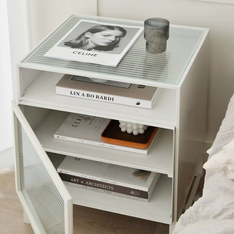 Modern Iron Glass 3-Cabinet Nightstand