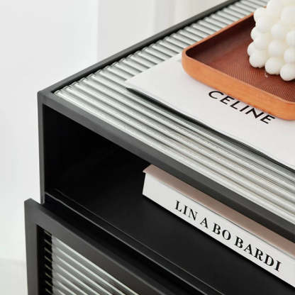 Modern Iron Glass 3-Cabinet Nightstand