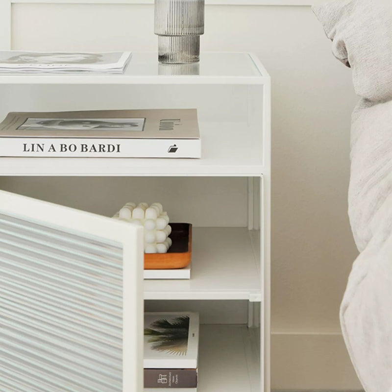 Modern Iron Glass 3-Cabinet Nightstand