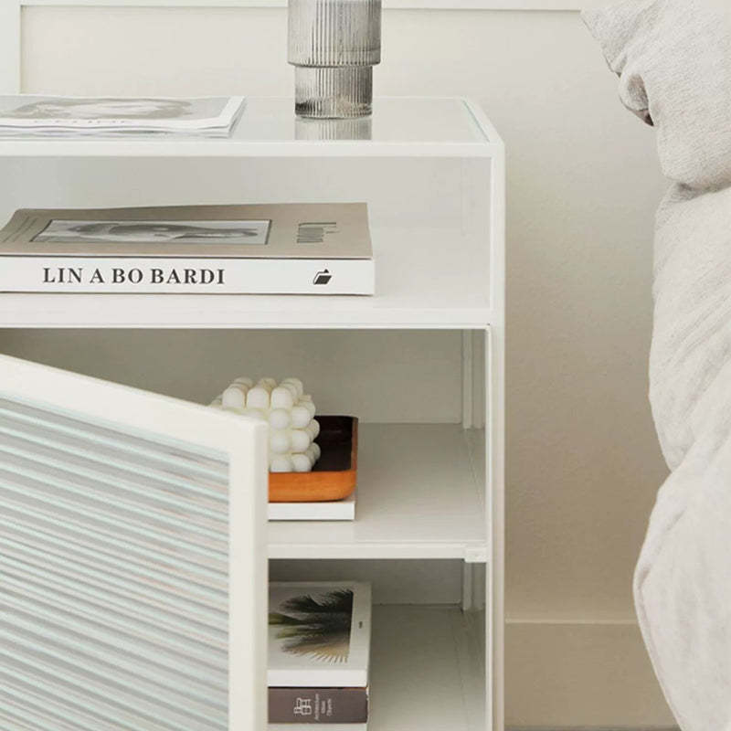 Modern Iron Glass 3-Cabinet Nightstand