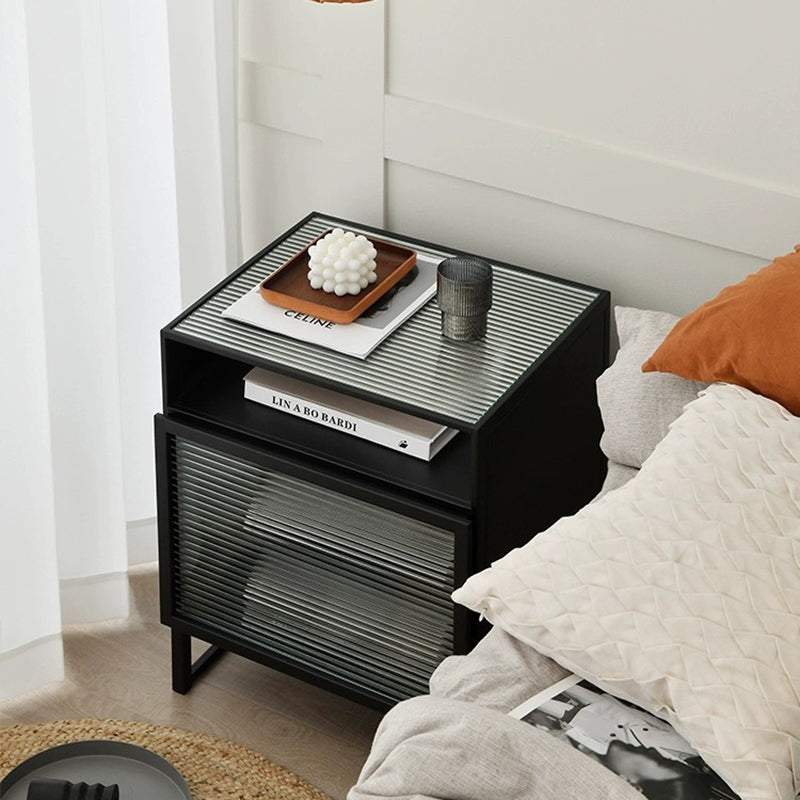 Modern Iron Glass 3-Cabinet Nightstand