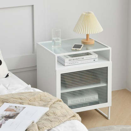 Modern Iron Glass 3-Cabinet Nightstand
