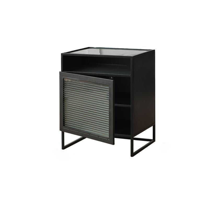 Modern Square Iron Glass 3-Cabinet Nightstand