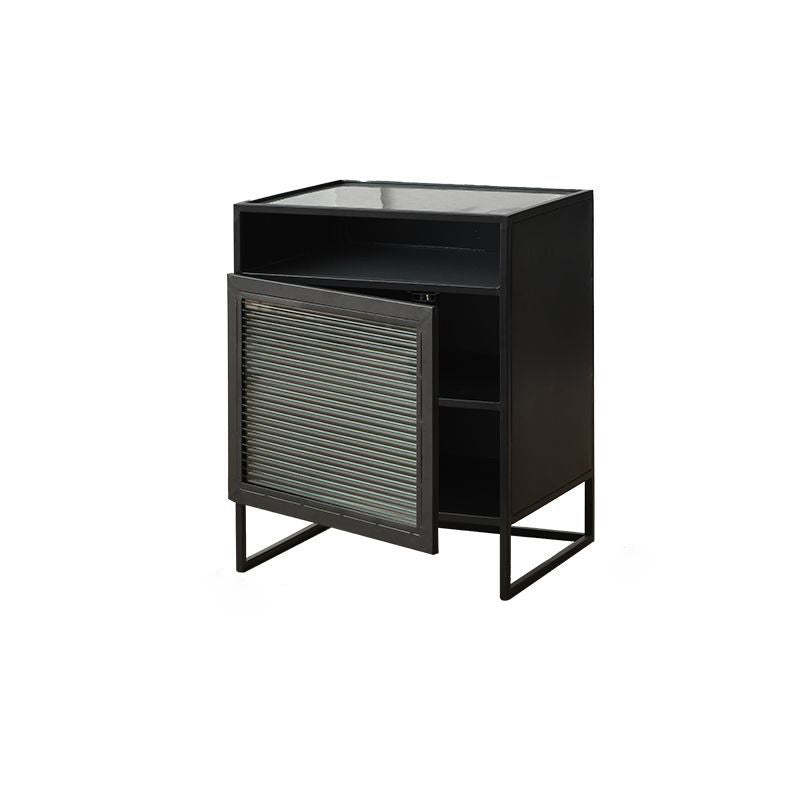 Modern Iron Glass 3-Cabinet Nightstand