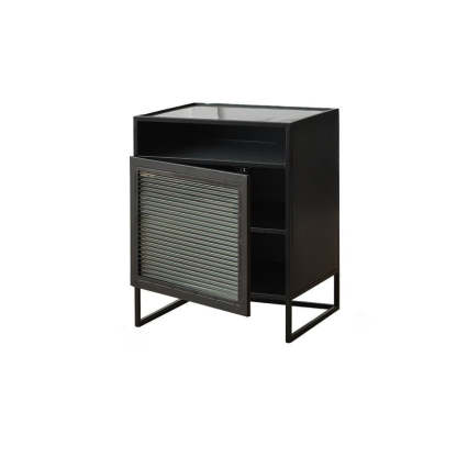 Modern Iron Glass 3-Cabinet Nightstand