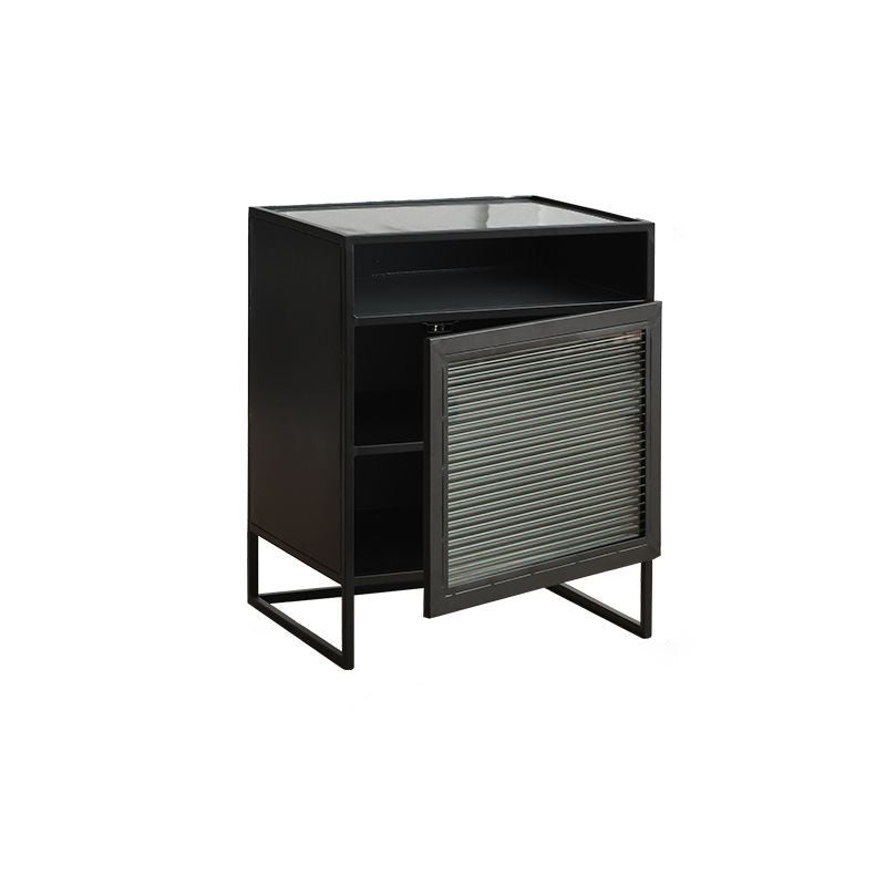 Modern Square Iron Glass 3-Cabinet Nightstand
