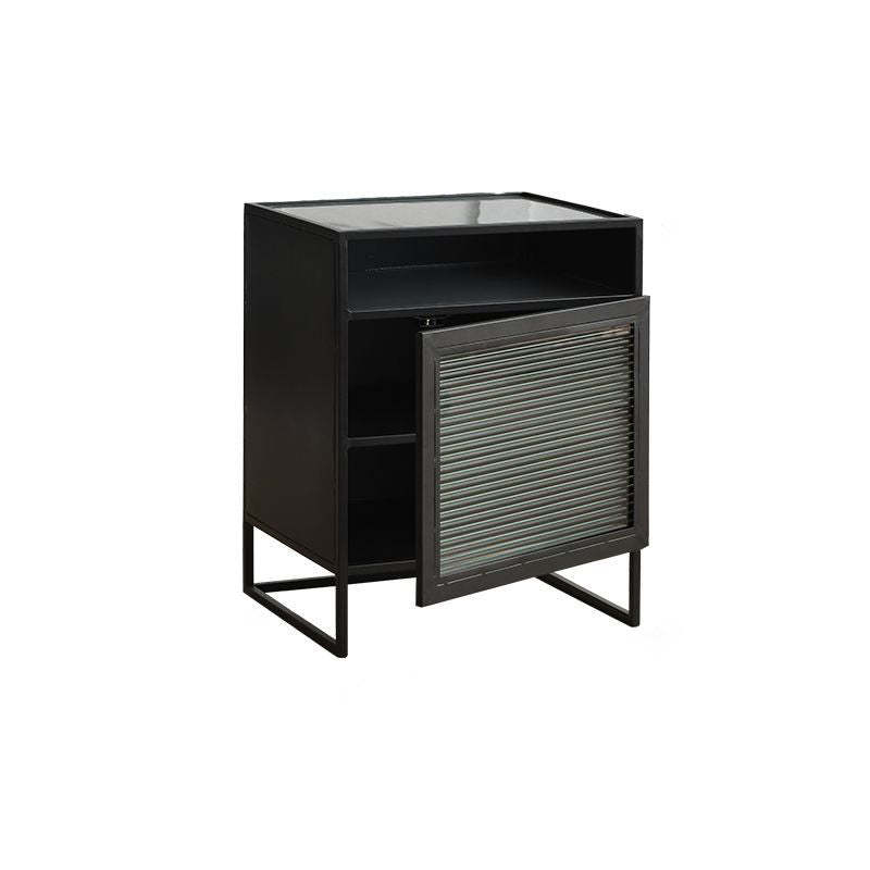 Modern Iron Glass 3-Cabinet Nightstand