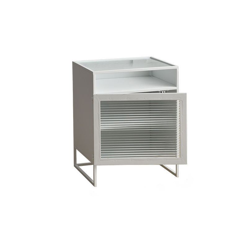 Modern Square Iron Glass 3-Cabinet Nightstand