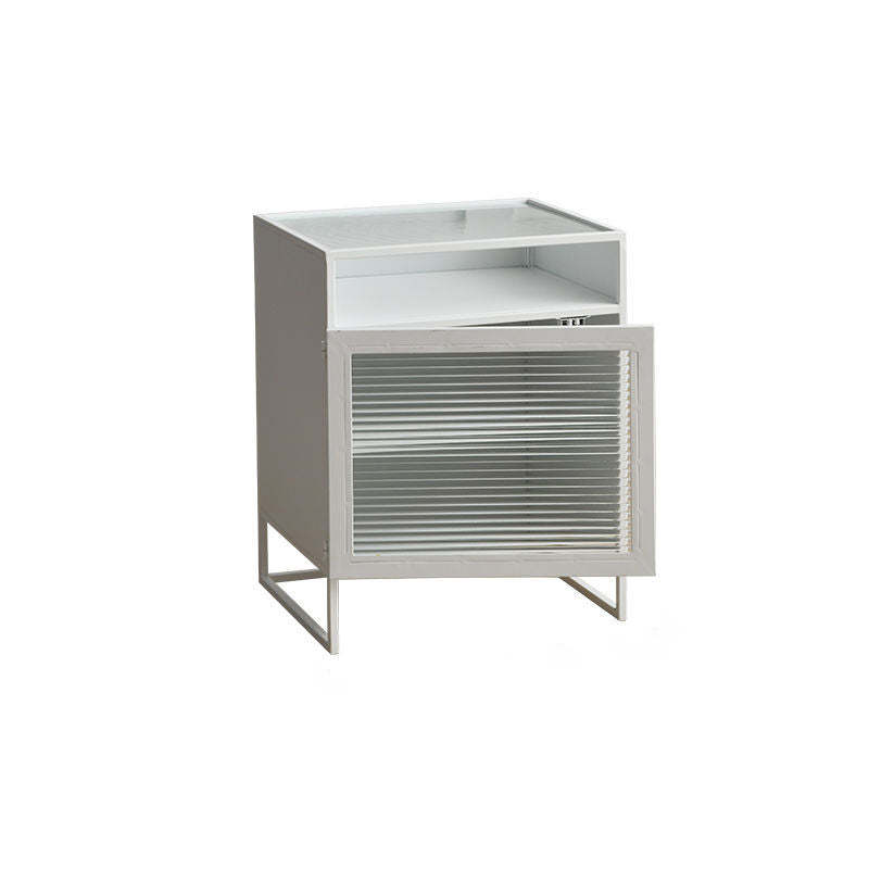Modern Square Iron Glass 3-Cabinet Nightstand