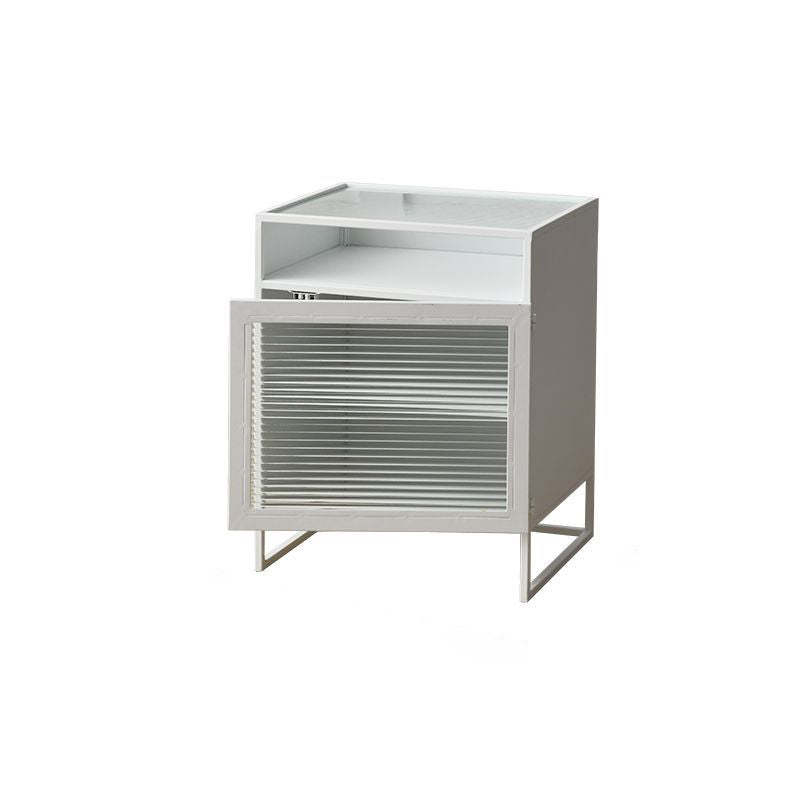 Modern Square Iron Glass 3-Cabinet Nightstand