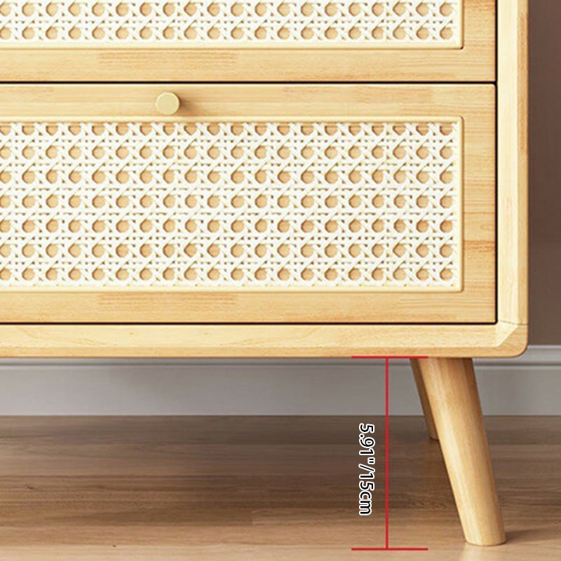 Contemporary Boho Rattan Wood 2-Drawer Side Table