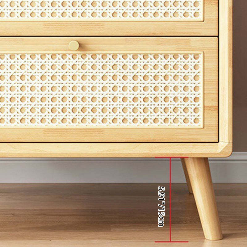 Contemporary Boho Rattan Wood 2-Drawer Side Table