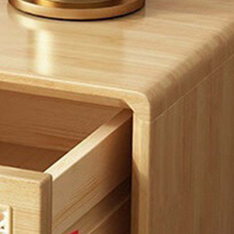 Contemporary Boho Rattan Wood 2-Drawer Side Table — Cherry Color