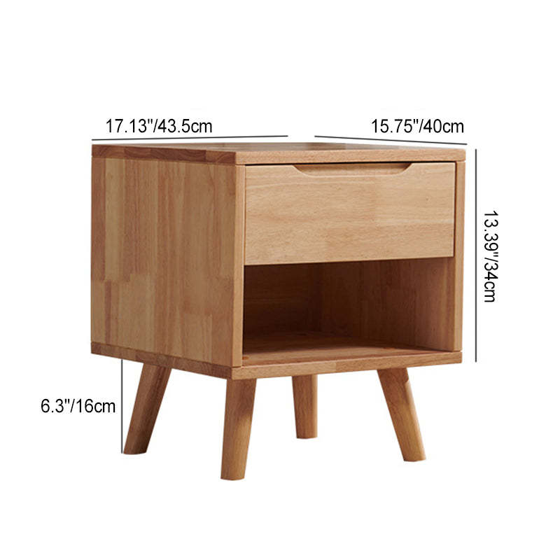 Minimalist Rubber Wood 1/2-Drawer Side Table — 2 / Walnut Color