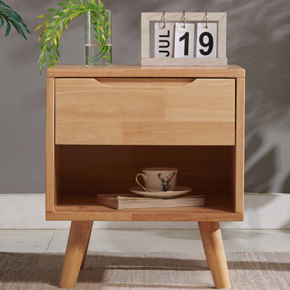 Minimalist Rubber Wood 1/2-Drawer Side Table