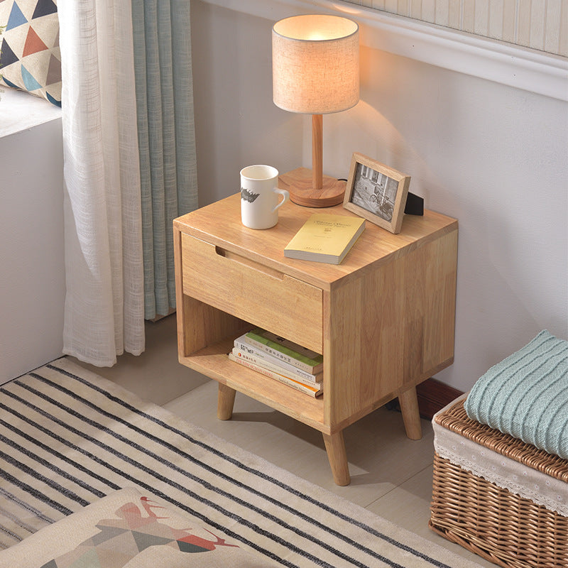 Minimalist Rubber Wood 1/2-Drawer Side Table — 1 / Wood Color