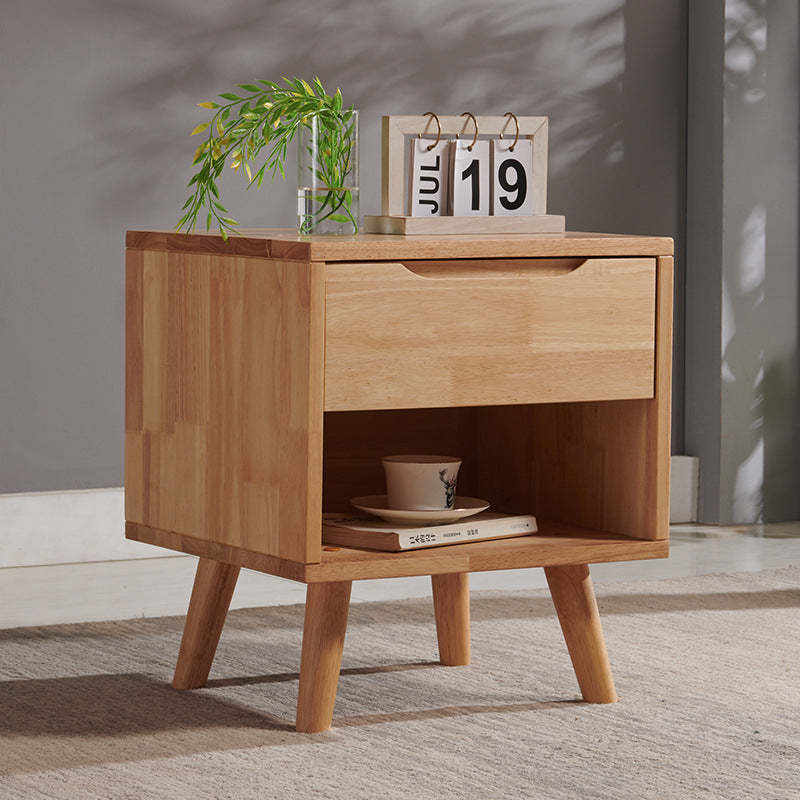Minimalist Rubber Wood 1/2-Drawer Side Table