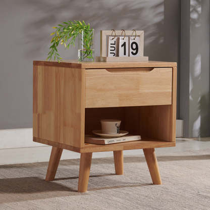 Minimalist Rubber Wood 1/2-Drawer Side Table