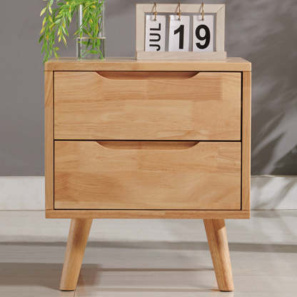 Minimalist Rubber Wood 1/2-Drawer Side Table — 1 / Walnut Color