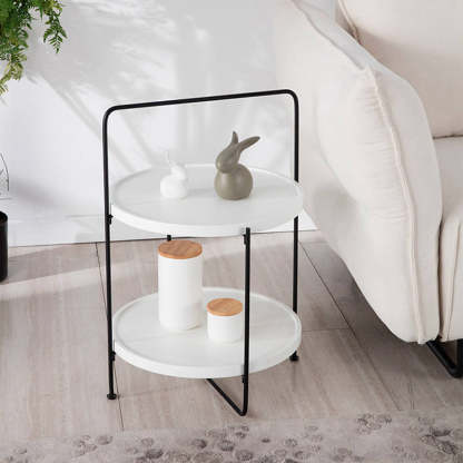 Nordic Round Iron 2-Tier Side Table — White